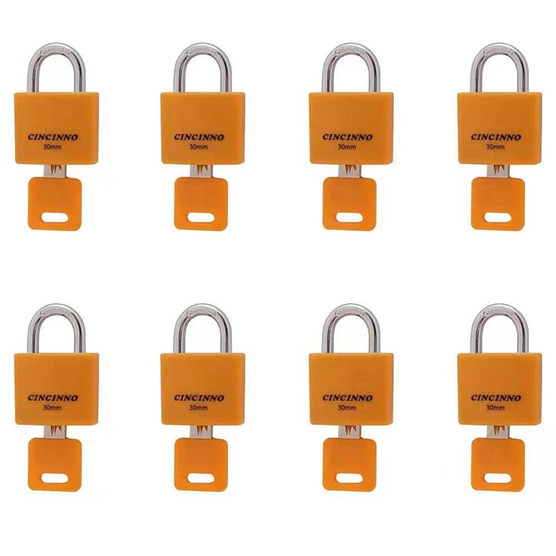 CINCINNO مجموعة CINCINNO مكونة من 8 أقفال صغيرة، أقفال مغطاة بالألومنيوم على حد سواء، قفل مقاوم للطقس 30 مم مع نفس المفتاح، قفل خارجي للحظائر، وحدة التخزين، خزانة صالة الألعاب الرياضية المدرسية، صندوق الأدوات - Image 1